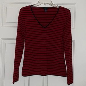 Ann Taylor red and black striped sweater. Size M